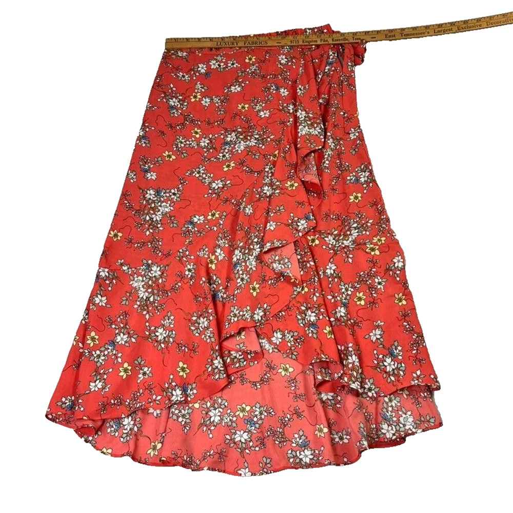 Max Studio Skirt Women's Medium Multi-Color Floral Print Ruffle Hem Tie Waist